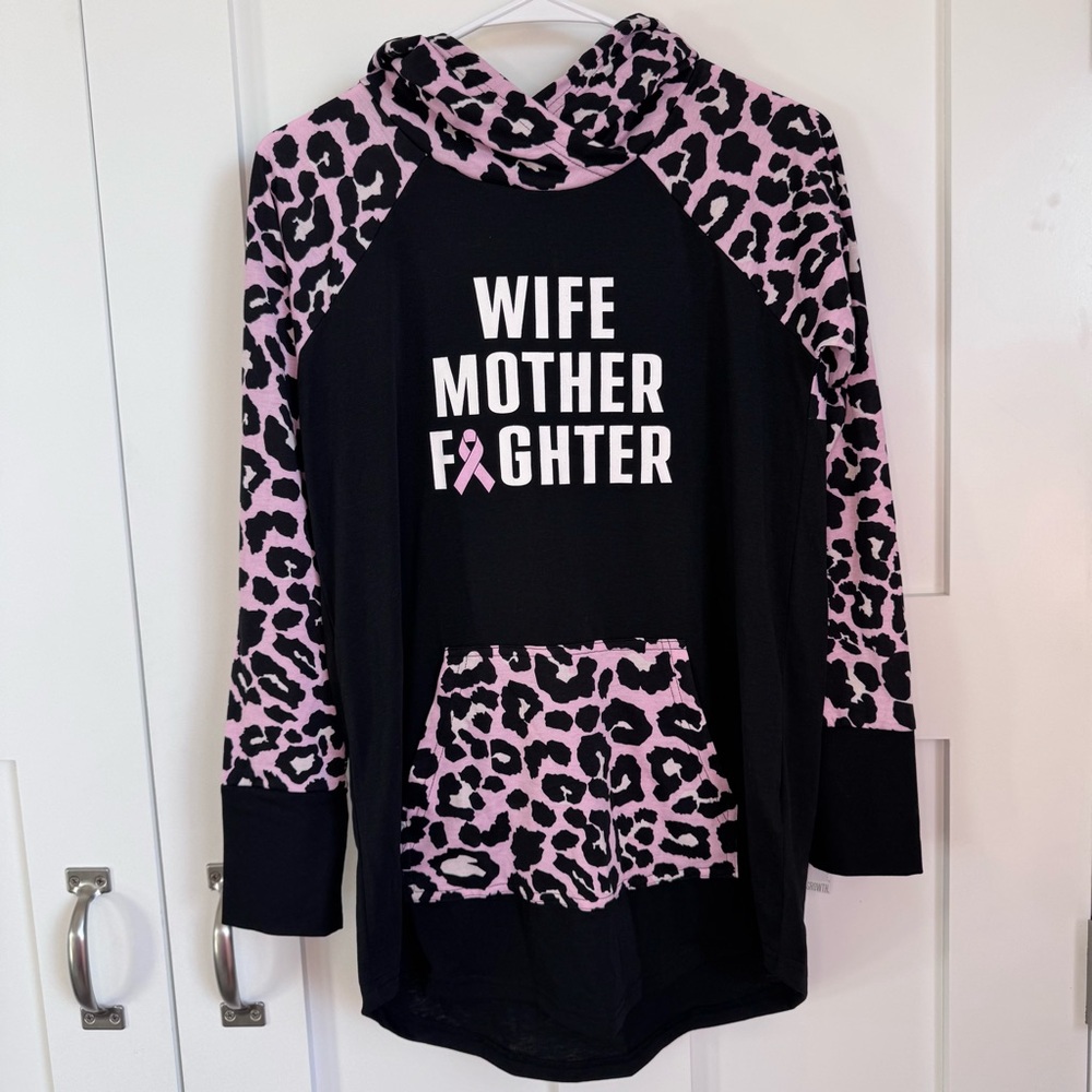NWT LuLaRoe "Wife Mother Fighter" Breast Cancer Amber Hoodie Size Small